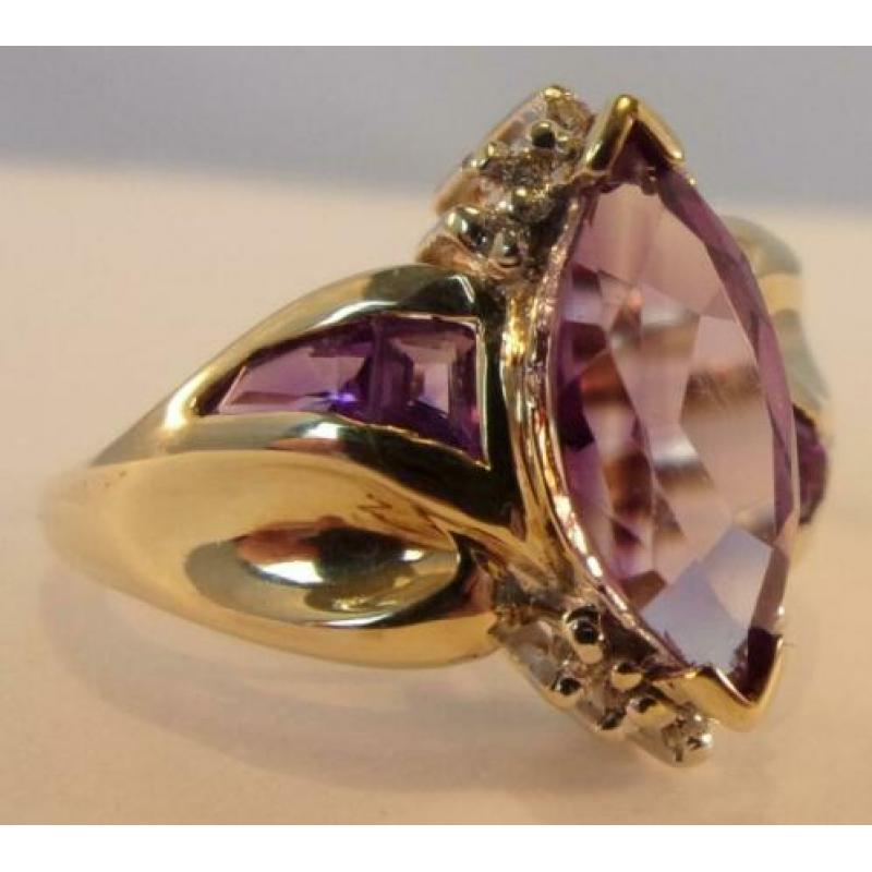 Prachtige gouden ring met Briljanten en Amethisten