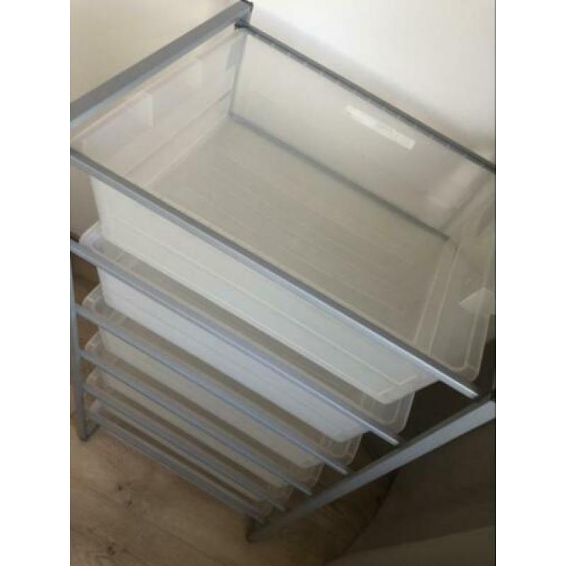 IKEA Lade kast met 6 plastic bakken