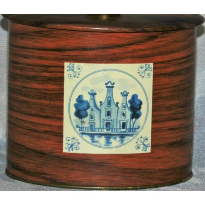 Bruin blikje met Delfts blauwe molen en grachtenhuizen (364)