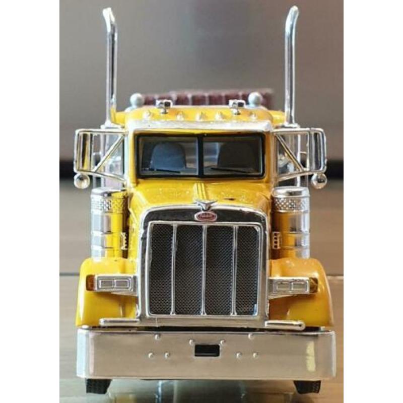 Mooie Peterbilt met open trailer.