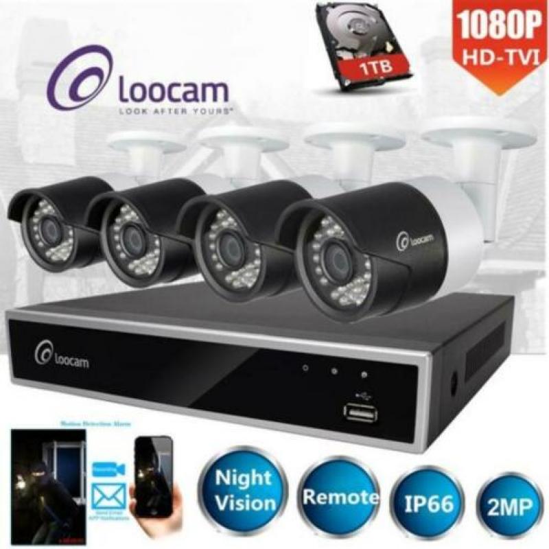 Loocam 4 FULL Hd Camera Bewaking set 2mp 1RB HDD Live.NIEUW
