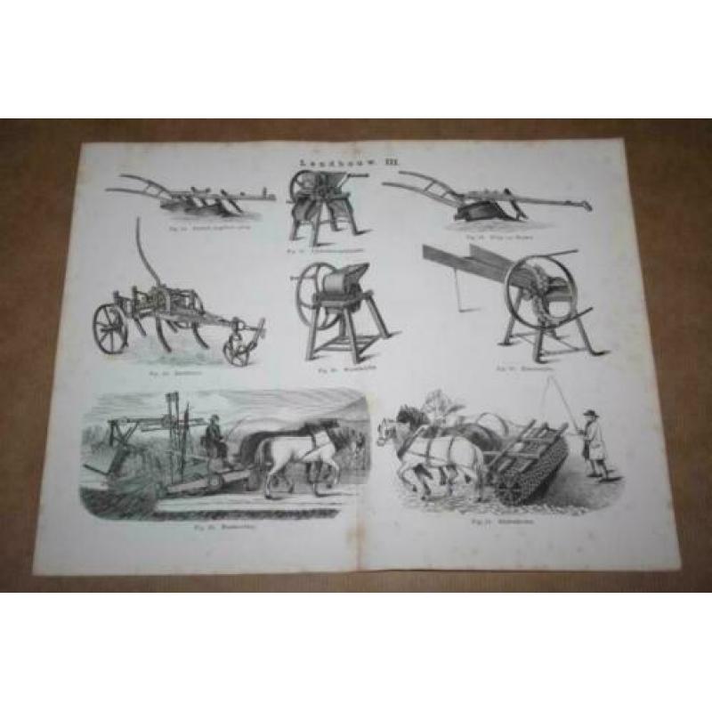 6 antieke prenten - Landbouw (werktuigen e.d.) - Ca 1875 !!