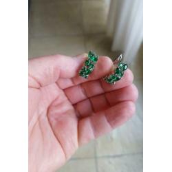 925 Sterling Zilveren Oorbellen met Groene Edelstenen Nieuw