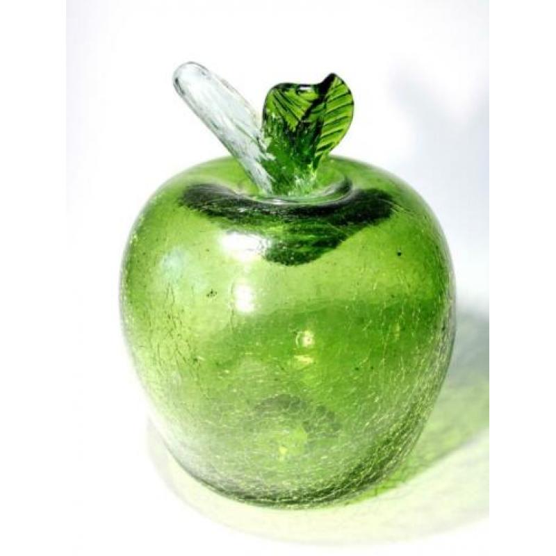 Schitterende Vintage Handgeblazen Groene Glas Appel