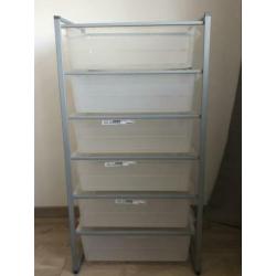 IKEA Lade kast met 6 plastic bakken