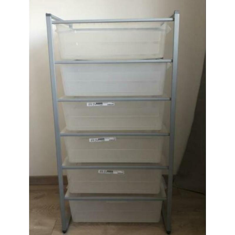IKEA Lade kast met 6 plastic bakken