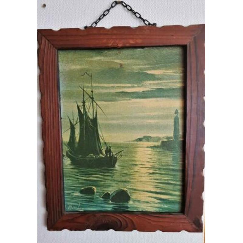 oude vintage kunstdruk in een prachtig eiken frame