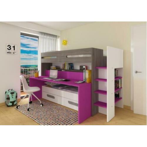 Spectra | Hoogslaper | 2 Bedden | Groot Bureau | Roze