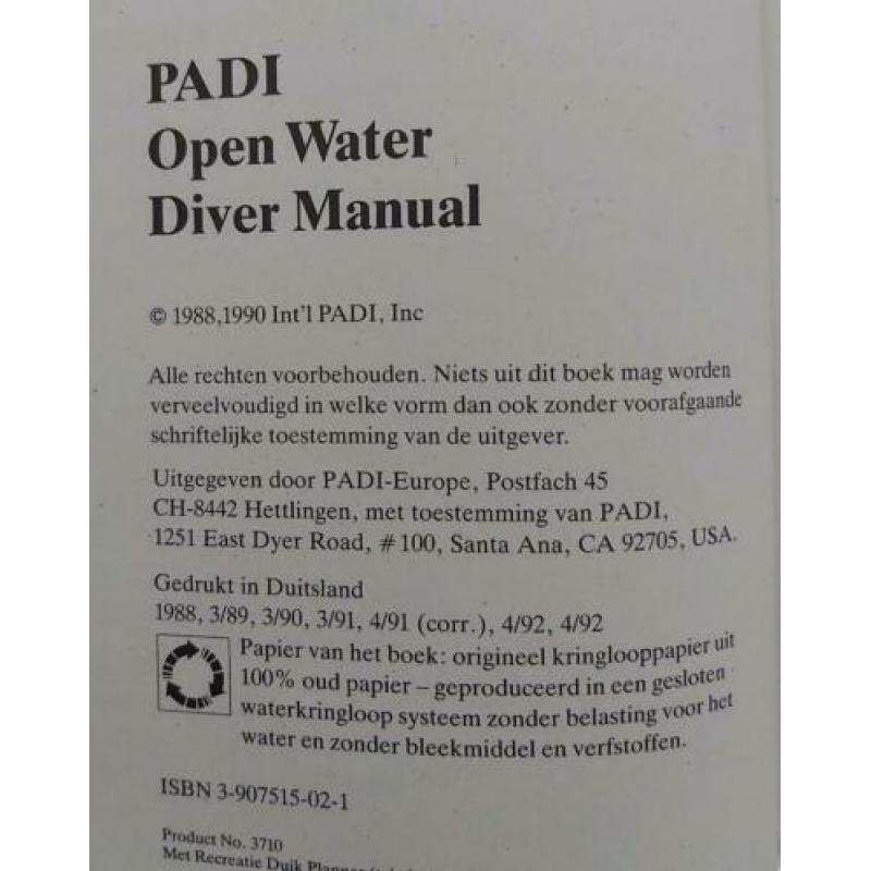 PADI - Open Water Diver Manual (Dutch Edition) incl. RDP