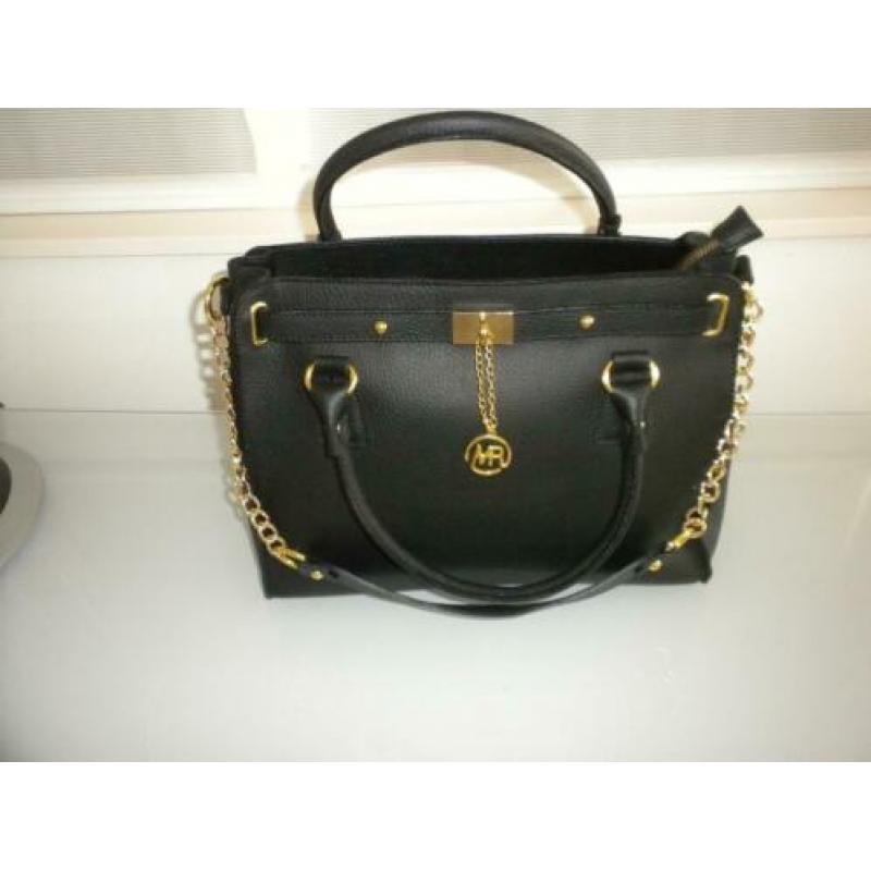 Zwarte Genuine leren hand/schouder tas van Borsse en Pelle