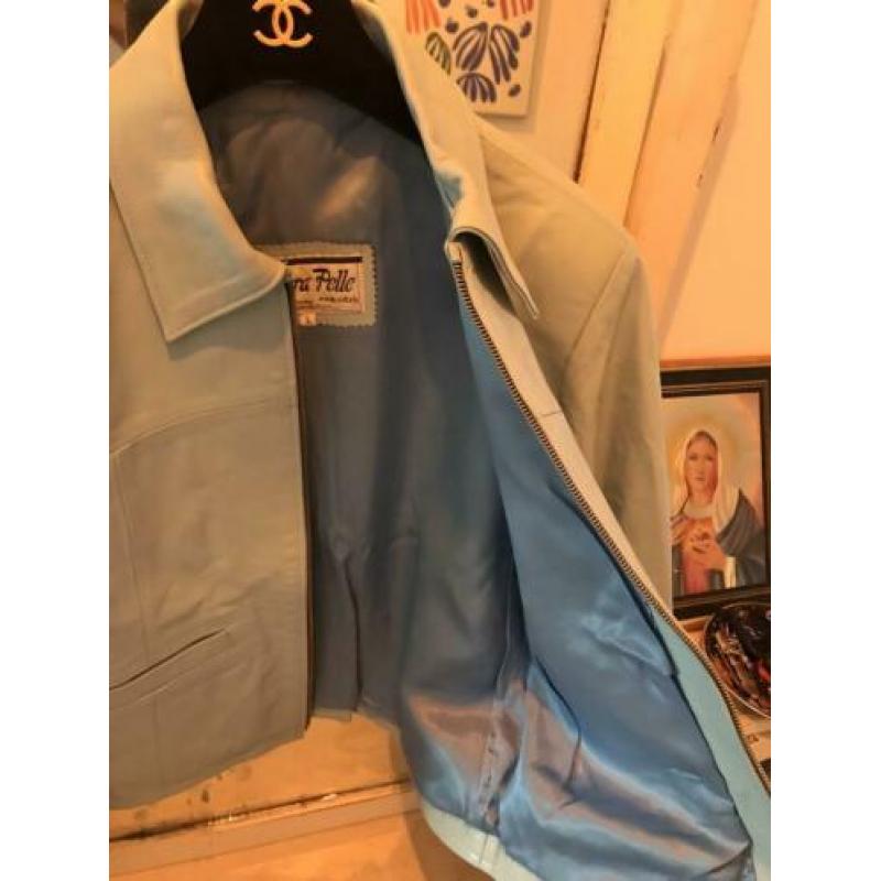 Leren kort baby blue jasje pastel vintage other stories Zara