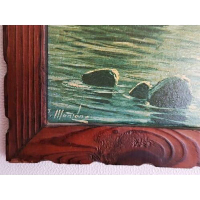 oude vintage kunstdruk in een prachtig eiken frame