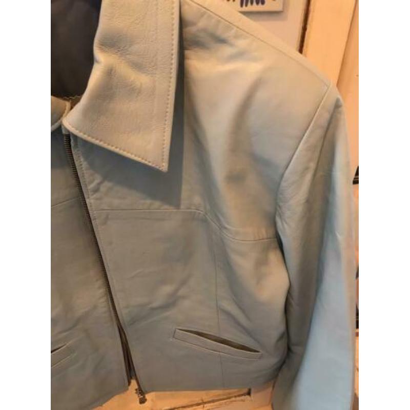 Leren kort baby blue jasje pastel vintage other stories Zara