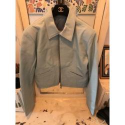 Leren kort baby blue jasje pastel vintage other stories Zara