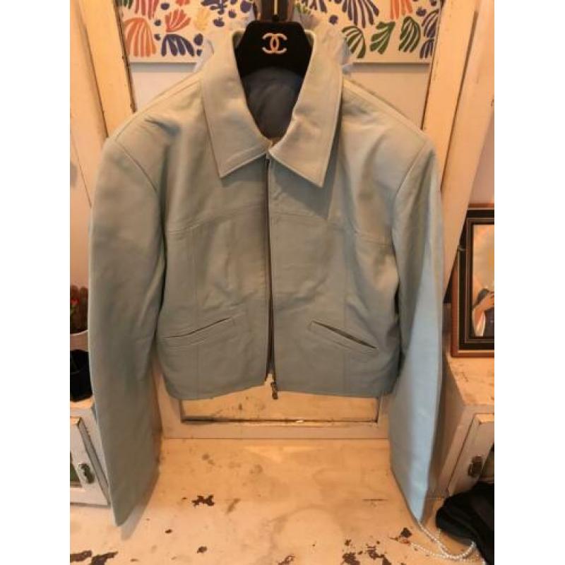 Leren kort baby blue jasje pastel vintage other stories Zara