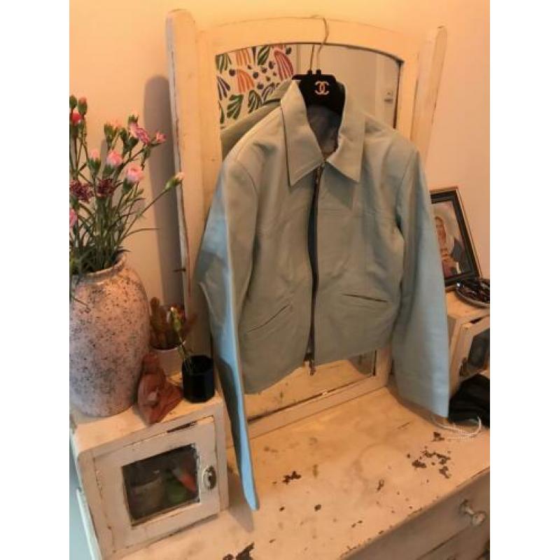 Leren kort baby blue jasje pastel vintage other stories Zara