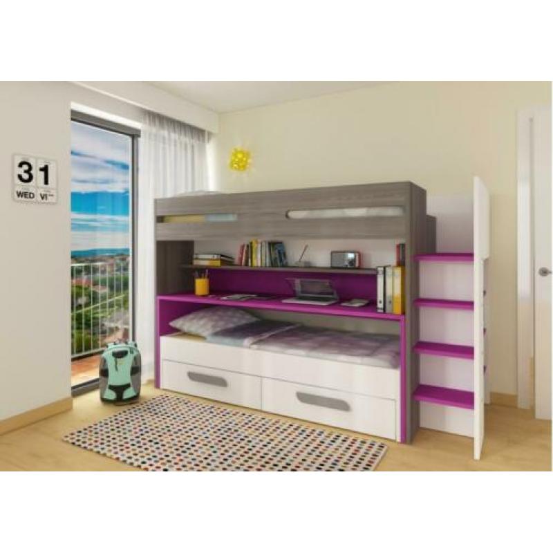 Spectra | Hoogslaper | 2 Bedden | Groot Bureau | Roze