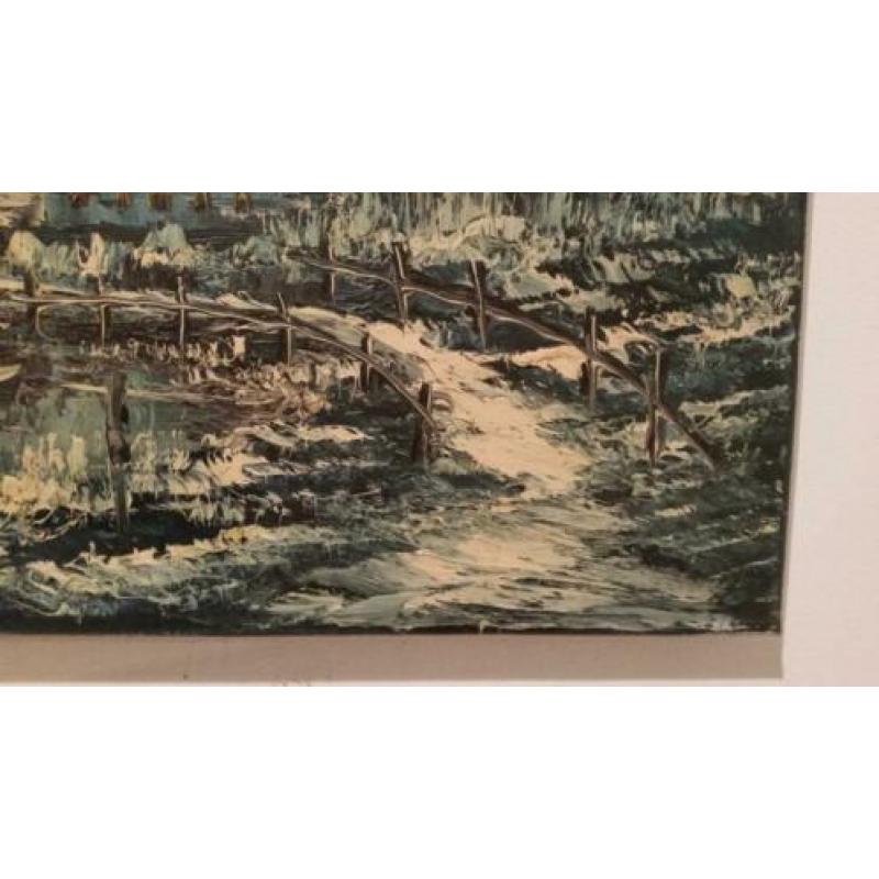 Schilderij, olieverf, 48 jaar oud, Molen in winterlandschap