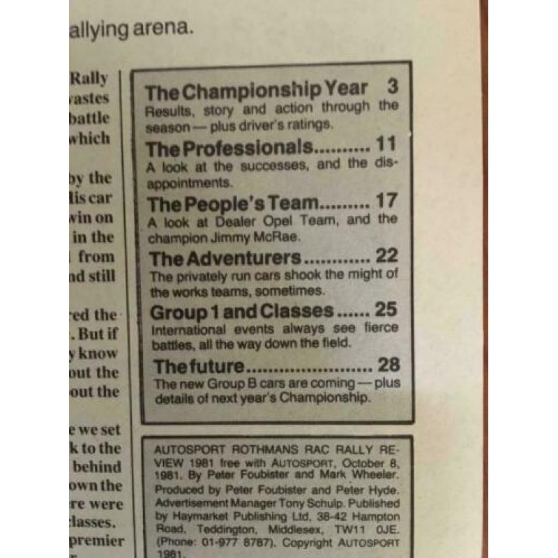 Rothmans R.A.C. OPEN RALLY CHAMPIONSHIP 1981