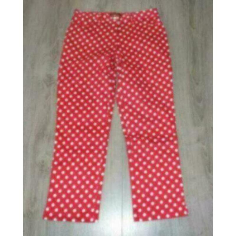Zachtglanzende capribroek mt 36,rood/witte stippen