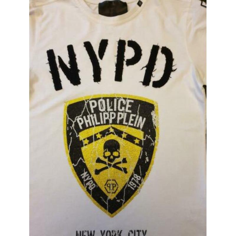 100% ORIGINEEL Philipp Plein wit "Police" T-shirt maat L