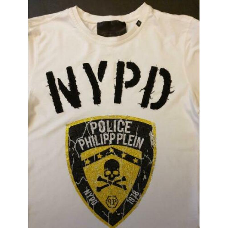 100% ORIGINEEL Philipp Plein wit "Police" T-shirt maat L