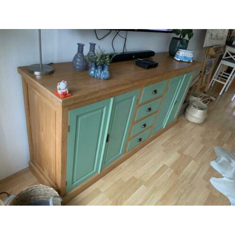 Teak houten dressoir / tv meubel met lades 200 x 55 x 96 cm.