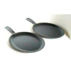 2 vintage ovale gietijzeren skillet grillpannen 18x25cm