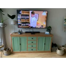 Teak houten dressoir / tv meubel met lades 200 x 55 x 96 cm.