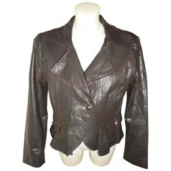 D4A Marccain bruine leren jas mooi model sier knoop N3