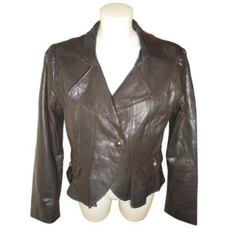 D4A Marccain bruine leren jas mooi model sier knoop N3