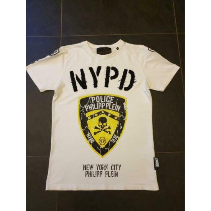 100% ORIGINEEL Philipp Plein wit "Police" T-shirt maat L