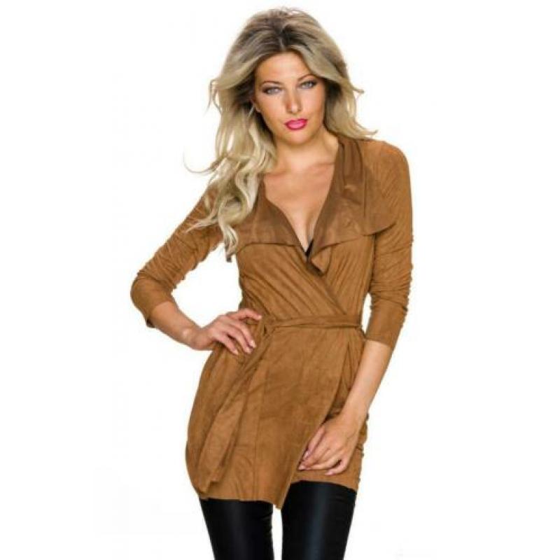 Wikkelvest suede look, 1 maat, 38, 40, 42 bruin (Nieuw)
