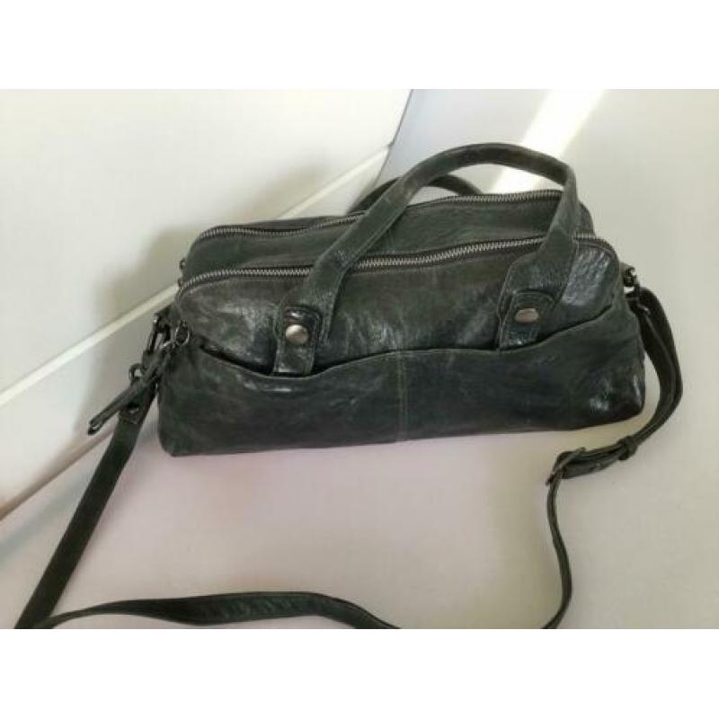 Yoli H.J.de Rooy groene blauw petrol kleur leren tas