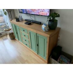 Teak houten dressoir / tv meubel met lades 200 x 55 x 96 cm.