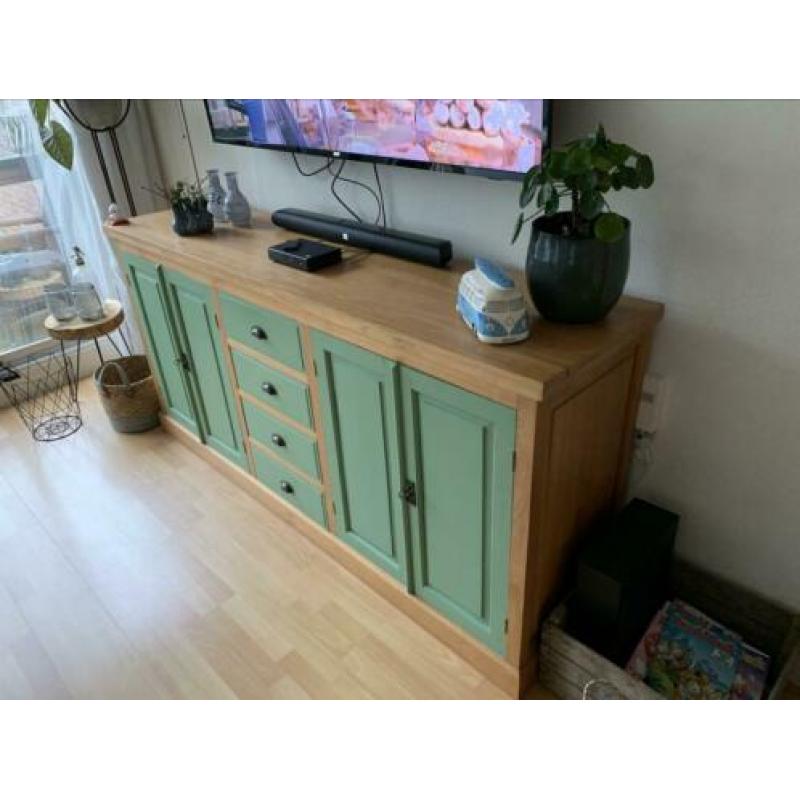 Teak houten dressoir / tv meubel met lades 200 x 55 x 96 cm.