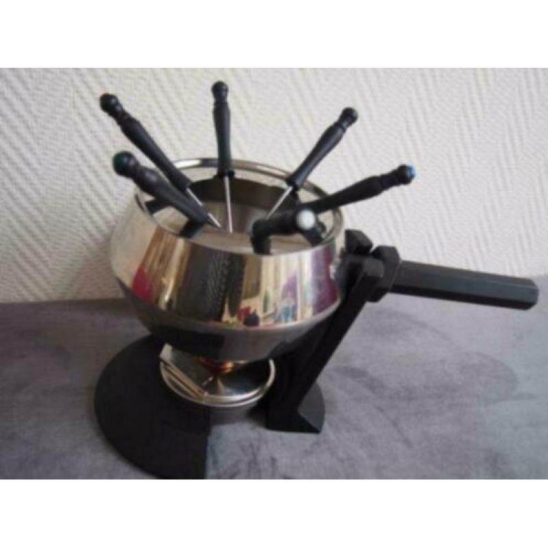 180 RVS fonduepan op gietijzeren voet, netjes, Spring