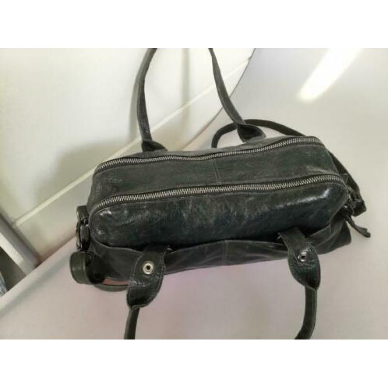 Yoli H.J.de Rooy groene blauw petrol kleur leren tas