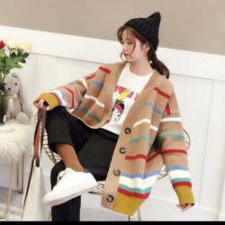Rainbow stripes ladies cardigan