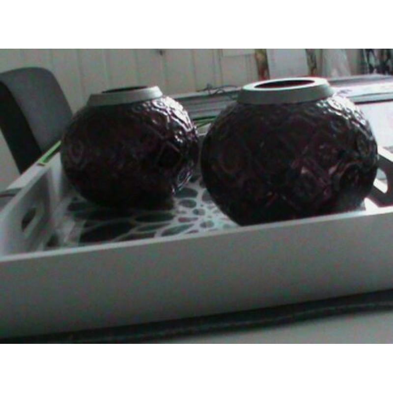 te koop plato met glazen bol voor kaarsen