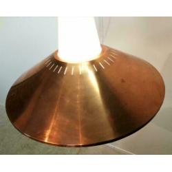 Hanglamp, Deens jaren 70, koper, melkglas, vinatge