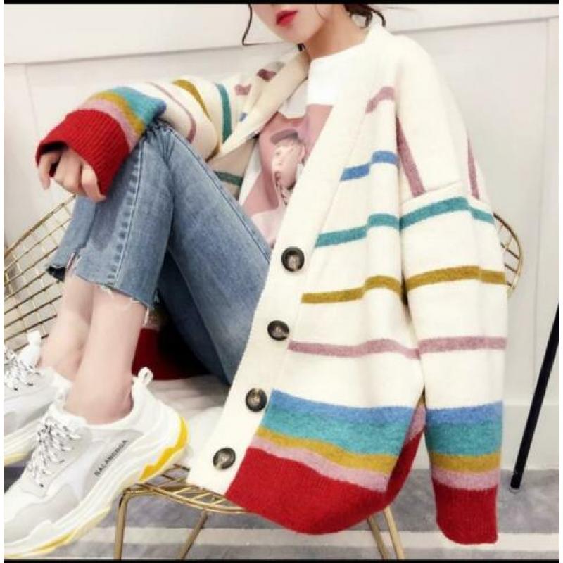 Rainbow stripes ladies cardigan