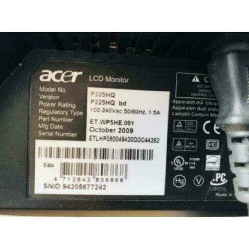 Acer P225HQ BD monitor / beeldscherm