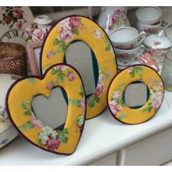 3 stoffen fotolijstjes/shabby/Brocante