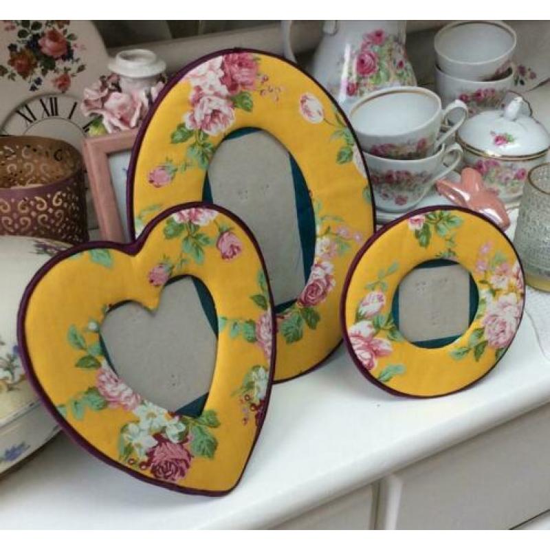 3 stoffen fotolijstjes/shabby/Brocante