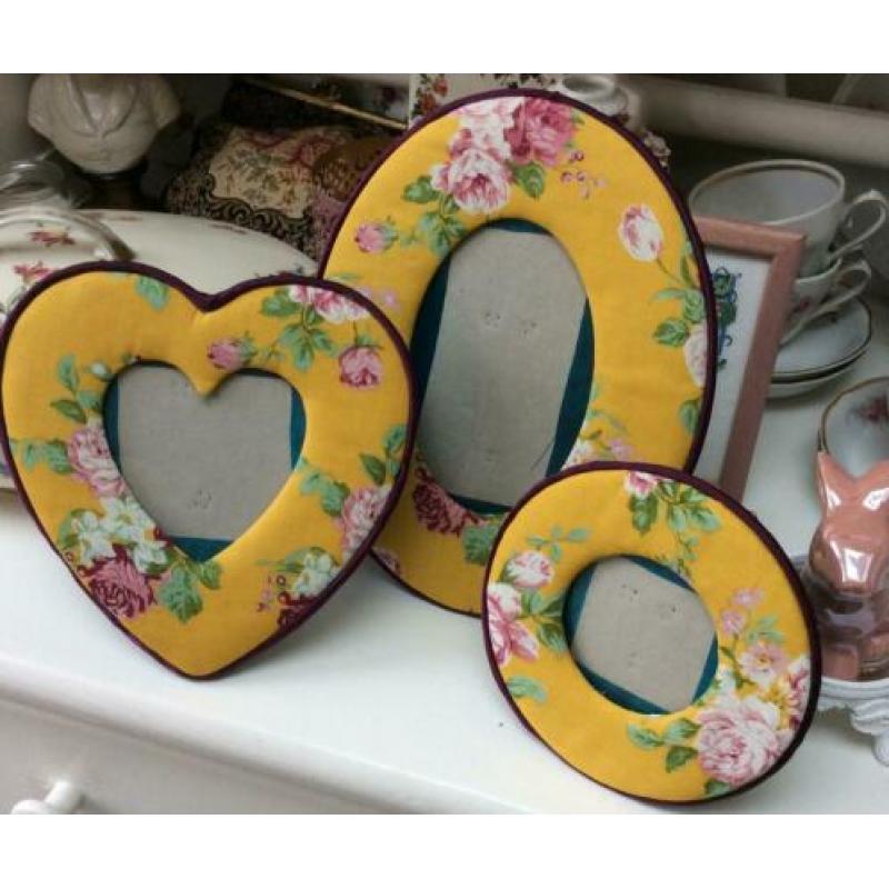 3 stoffen fotolijstjes/shabby/Brocante