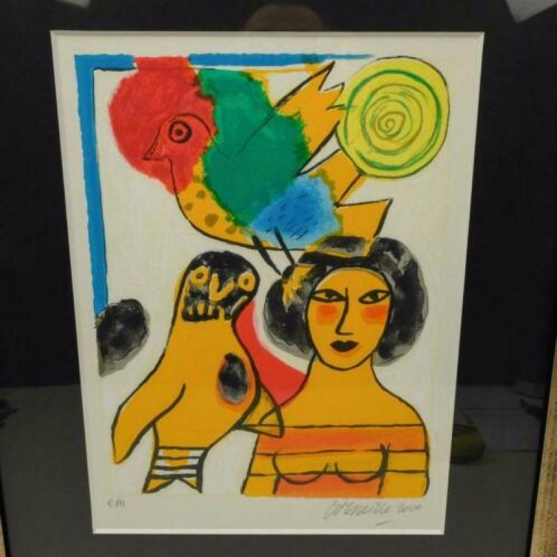 Corneille (1922-2010) - Kat, vrouw, vogel en zon