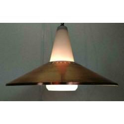 Hanglamp, Deens jaren 70, koper, melkglas, vinatge