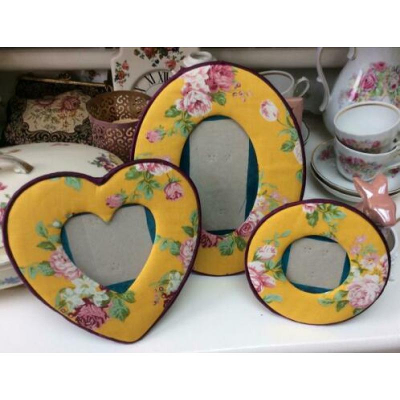 3 stoffen fotolijstjes/shabby/Brocante