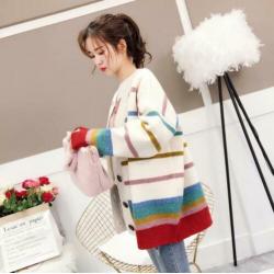 Rainbow stripes ladies cardigan